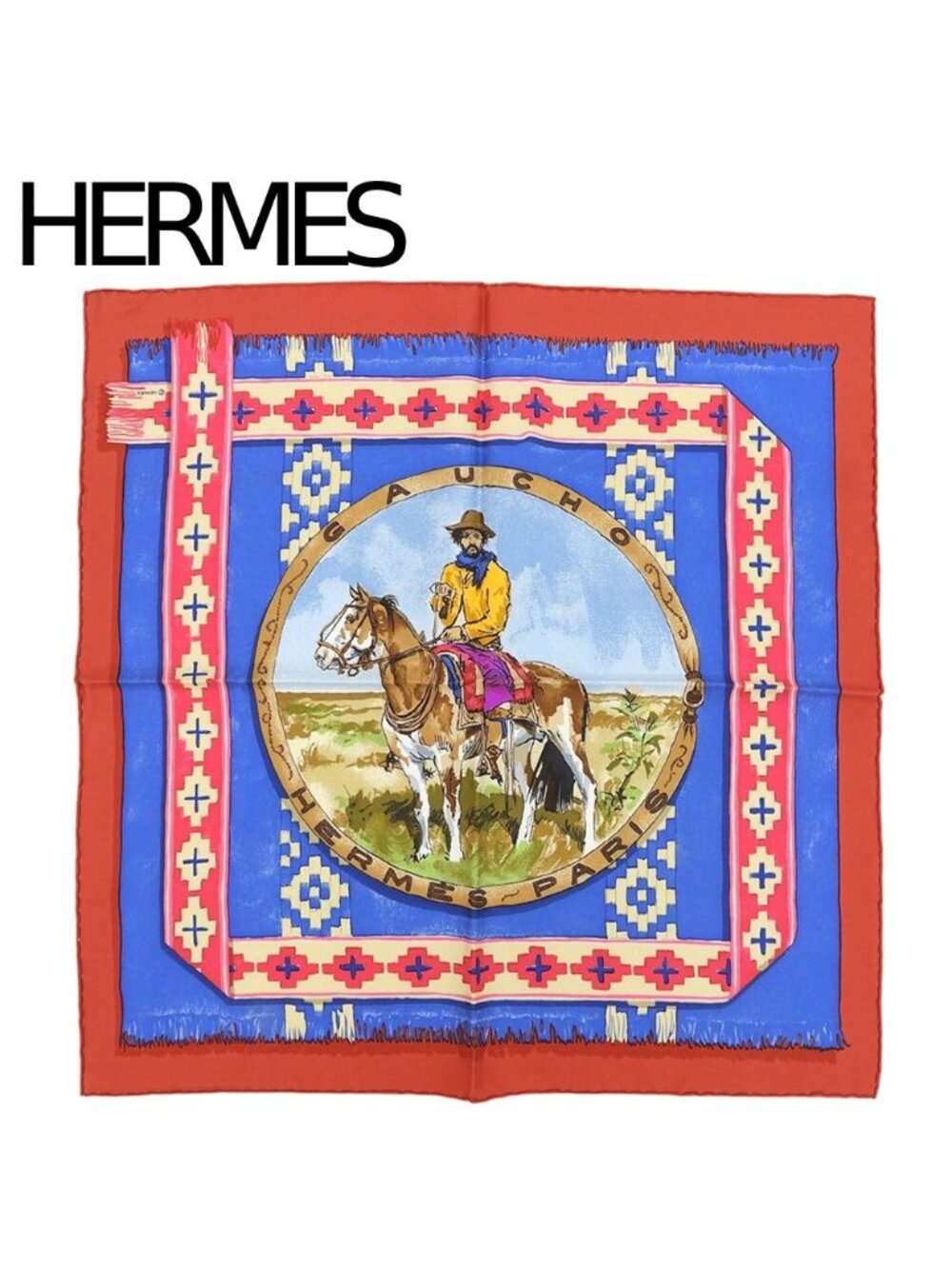 Hermes Petit Carre 45 Gauroche Gaucho South American Cowboy Silk Scarf
